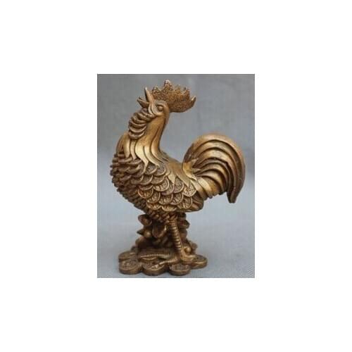 Shitou 003277 China Fengshui Bronze Zodiac Year Animal Rooster Cock yuanbao coin Wealth Statue discount 30% (C0324)