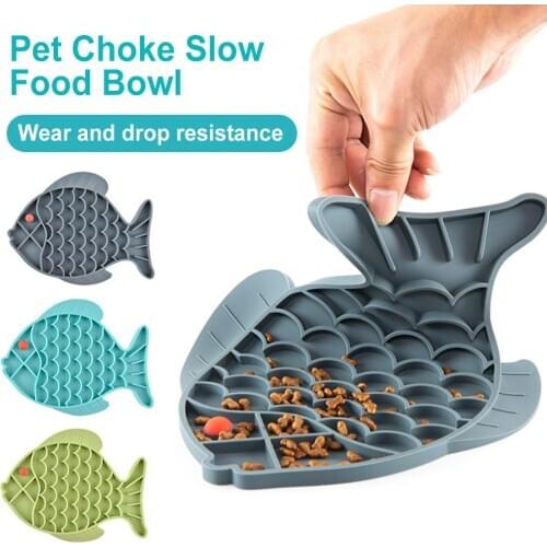 Silicone Pet Dog Cat Slow Feeder Bowl Fish Shape Food Bowl Anti Choking Anti-gulping Feeding Dish Plate Pet Supplies