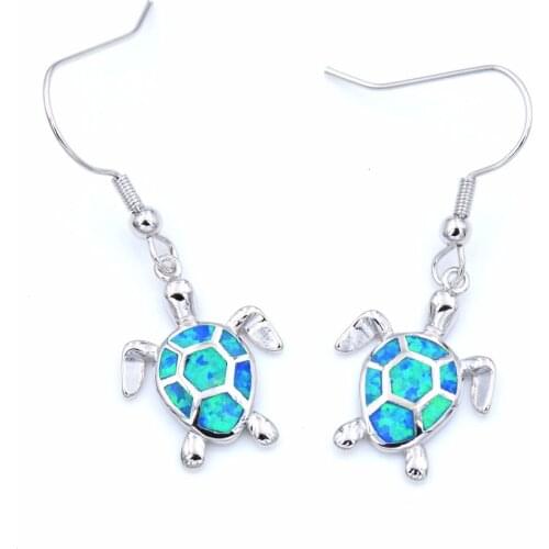 Cute Blue / White Fire Opal Sea Turtle Earring