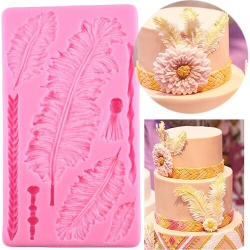 Sugarcraft Feather Lace Cake Border Silicone Molds Wedding Cupcake Fondant Cake Decorating Tools Chocolate Candy Clay Mould