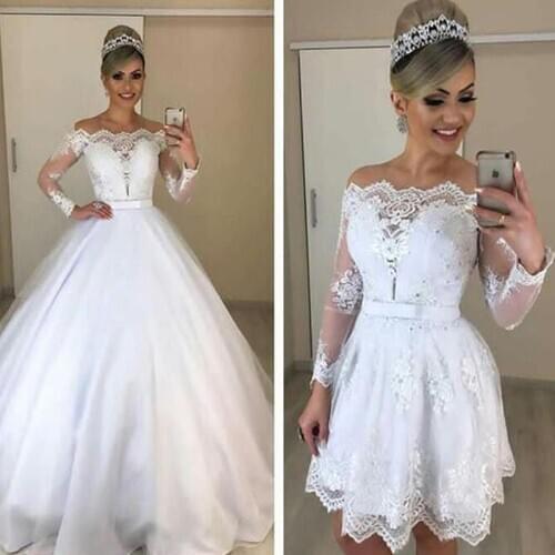 Sumnus White Wedding Dress With Detachable Skirt 2021 Off The Shoulder Long Sleeve African Wedding Gowns Beach Bridal Dress