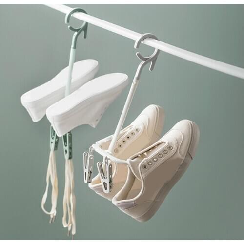 Rotating Double Hooks Windproof Anti-skid Household Shoe Drying Rack Hanger Socks Insole Clips Hanging Rack Clothing Organizer