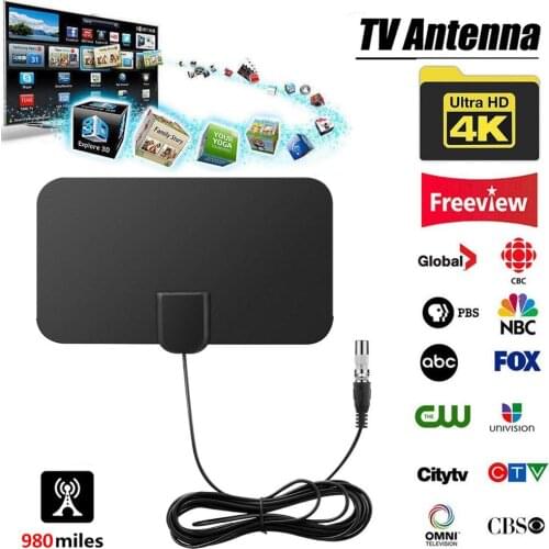 High Quality 4K High Gain HD TV DTV Box Digital TV Antenna 980 Miles Booster Active Indoor Aerial HD Flat Design