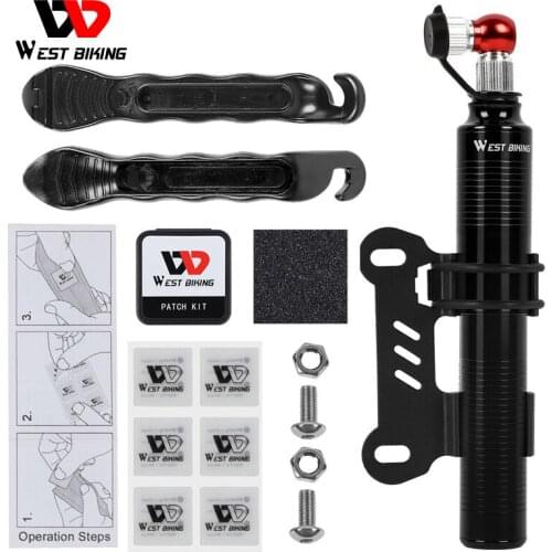 WEST BIKING Portable Bike Pump Cycling Bicycle Tire Lever Patch Repair Tools Set Presta Schrader Valve MTB Road Bike Hand Pump