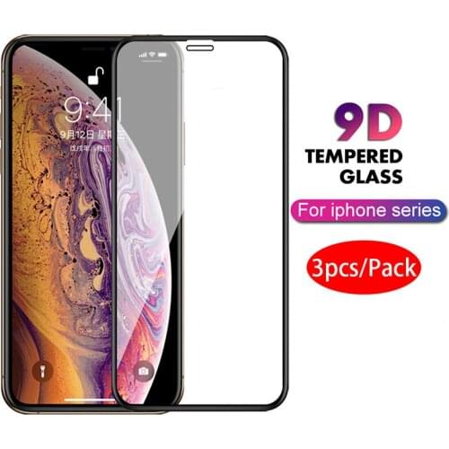 3PCS Tempered Glass For iphone 11 pro X XS max XR Screen Protector 9D Glass For iphone 7 8 6 6s Plus glass Protective Front Film