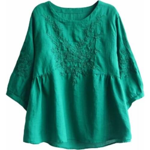 Blouse Women Plus size Tunic Cotton Embroidery Blouse Shirts Ladies Tops O neck Casual