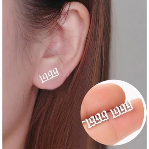 Old English Number earrings Women Custom Jewelry Year 1991 1989 1999 Girls Birthday Gift collane