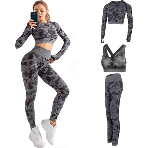 Fanceey Women Vital Seamless Yoga Set Gym Clothing Fitness Leggings+Cropped Shirts Sports Suit Women Long Sleeve Tracksuit Women
