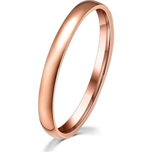 Women Classic Rose Gold Wedding Ring 2mm High Polish Domed Stainless Steel Thin Ring for Tail Finger Jewelry Size 4 to 9