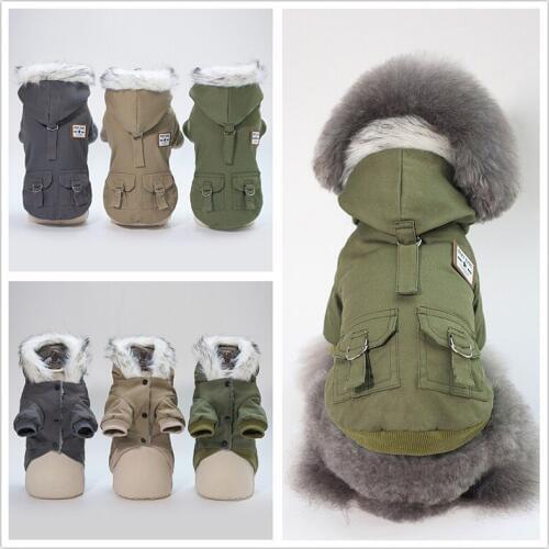Dog Winter Clothes Cats Warm Jacket Linen Berber Fleece Wrap Army Green Heavy Kitten Pets Coat Christmas Dog Down Jacket Puppy