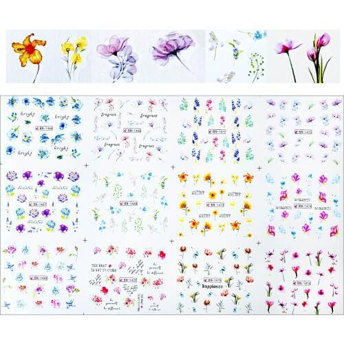 12 Designs colorful flower Nail Art Stickers Beauty Slider Bloom Colorful Plant Pattern Daisy Lily Jasmine nail Decals 2020 new