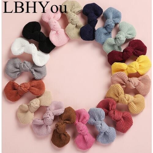 19colors School Girls Handtie Hair Accessories 8*4cm Corduroy Bows hair Clips Baby Girls Hair Barrettes Head Wear