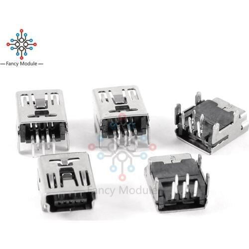 20Pcs Mini USB Type B 5-Pin Female Socket Right Angle DIP Jack Connector