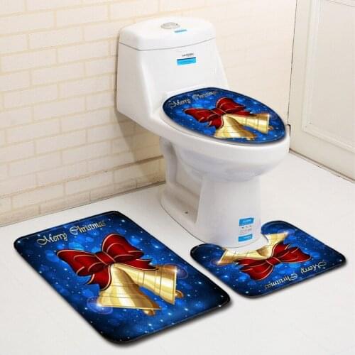Christmas Pattern Toilet Seat Cover Water Absorption 3Pcs Set Carpets Decoration Home Bathroom Anti-Slip Floor Mats Printing Rug