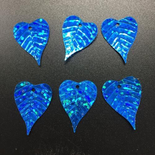 50g/lot PVC Leaf Sequins 15*20mm Sewing DIY Christmas Accessories For Crafts Blade Leaves With 1 Side Hole Laser Dark Blue