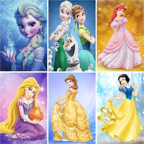 Diamond Painting Disney Princess Characters 5D DIY Art Cartoon Fantasy Portrait Mosaic Hobby Square Round Drill Home Mural Decor