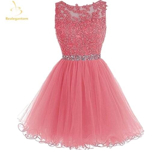 Bealegantom Newest Cheap Tulle Short Graduation Dresses 2021 Plus Size Appliques Mini Formal Evening Prom Homecoming Party Gown