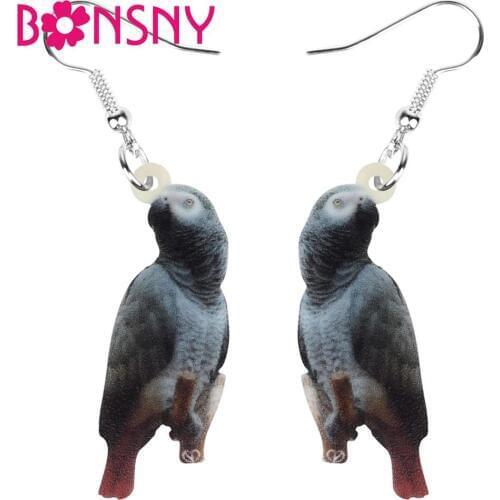 Bonsny Acrylic African Grey Parrots Earrings Drop Dangle Bird Pendent Jewelry For Women Girls Lady Teens kids Trendy Party Gift
