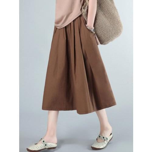 2021 Summer New Style Cotton Wide-Leg Culottes Women Plus Size All-Match Loose Casual Skirt