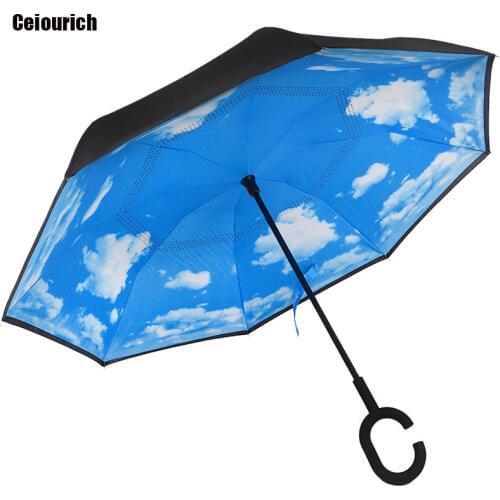 Ceiourich Umbrella Rain Women Men Umbrellas Reverse With C-hook Double Layer High Quality Hiking Umbrella