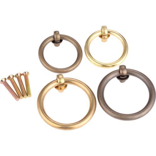 DRELD 1Pc Vintage Brass Hardware Drawer Cabinet Closet Kitchen Furniture Handle Antique Bronze Door Ring Pull Knobs 40mm 50mm