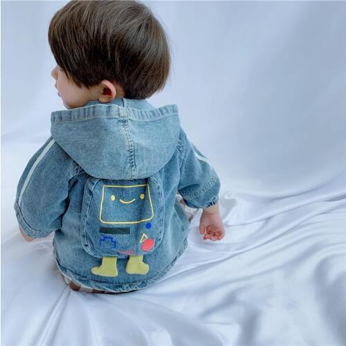 2019 Autumn New Baby Boys Denim Jackets Fashion Childrens Clothing Boys and Girls Hooded Cartoon Coats Kids Denim Trench Coat