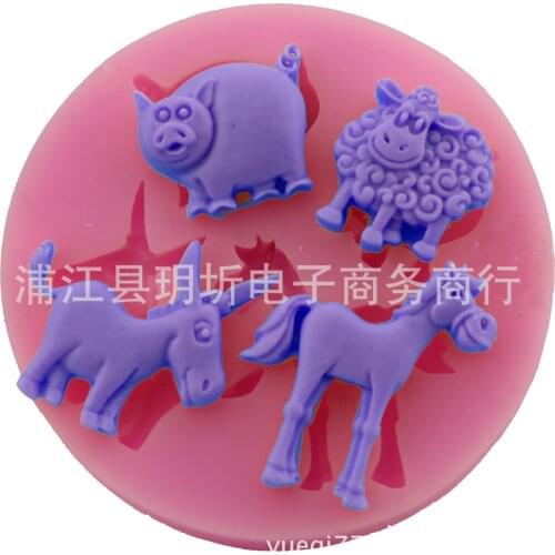 Cartoon animal sheep donkey horse cake decoration mold chocolate baking mold fondant liquid silicone mold glue dropping mold