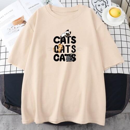A Group Of Cute Kittens Prints T Shirts WomenS Funny Simplicity Tee Shirts Casual Brand Clothes Loose O-Neck Womans T Shirts