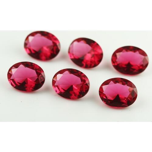 100pcs 3x3~10x10mm Oval Shape Loose Stone Rose Red Color Glass Synthetic Gems For Jewelry DIY Stone