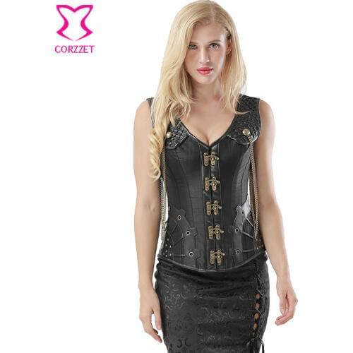 6XL Black Satin Leather Steel Boned Steampunk Corset Plus Size Corsets And Bustiers Gothic Clothing Corpetes E Corselet Overbust
