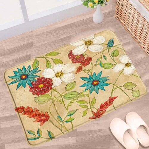Doormat European Style Flowers Bathroom Mat Modern Simple Watercolor Garden Plant Non-Slip Rug Bath Kitchen Doorway Aisle Carpet