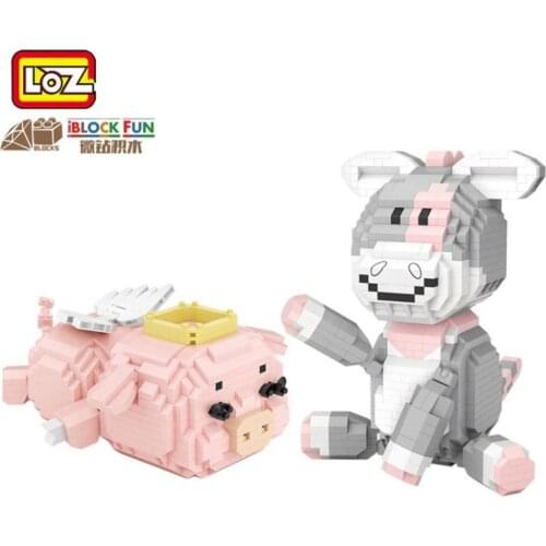 LOZ Blocks Cartoon Donkey Auction Figure Bricks Pink Angel Pig Model for Girls Gifts Cute Doll Children Toys Kids Present 9255