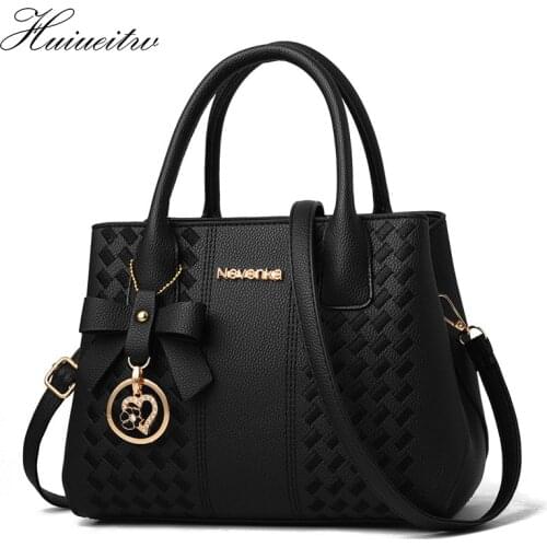 HUIUEITW Fashion Women Handbags PU Leather Totes Bag Top-handle Embroidery Crossbody Shoulder Bag Lady Simple Style Hand Bags