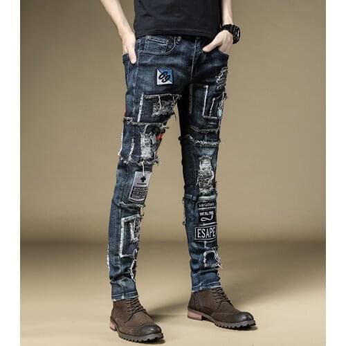 Free Shipping New mens male denim jeans Autumn embroidered slim feet pants fashion hip-hop rock casual trousers 73%cotton 067