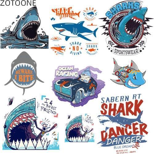 ZOTOONE Cartoon Shark Patches for Clothing Iron on Patch for Kids Heat Transfers for Clothes Ironing Sticker DIY Appliques E
