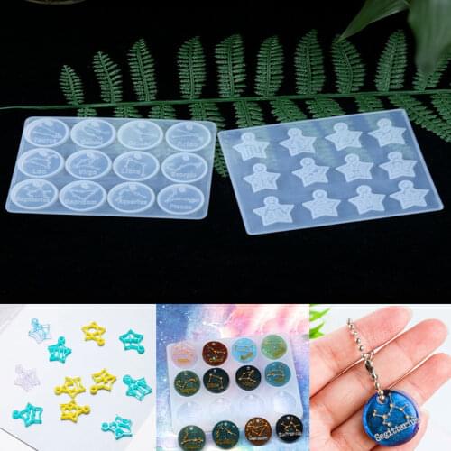 NOT AS LONG DIY Crystal Epoxy Two 12 Constellation Pendants Silicone Mold Making Necklace Pendant Handmade Small Jewelry