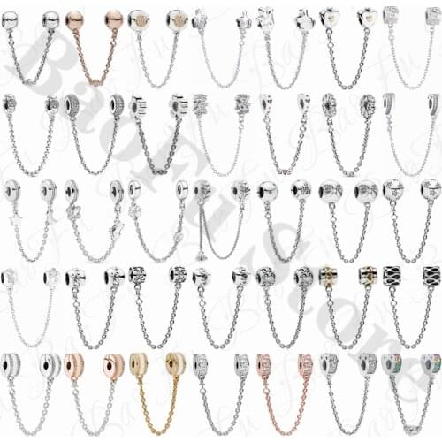 New Original 925 Sterling Silver Beaded Safety Chain Love Crown O White Zirconia Chain Suitable For Female Bracelet Diy Jewelry