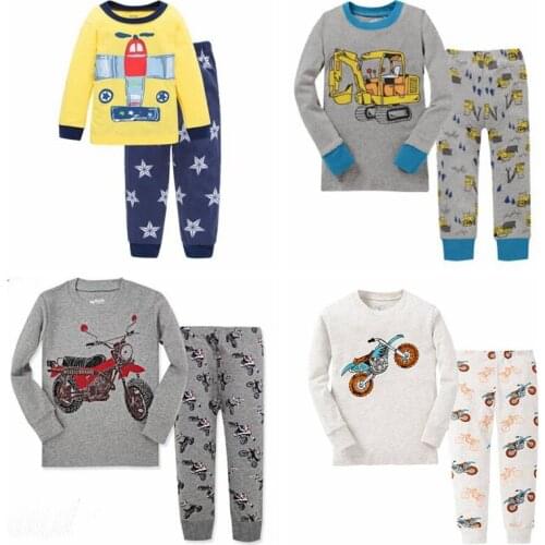 New Boys Pajamas Suit Long Sleeve Top & Full Pants Embroidery Motorcycle Brand Children Cotton Girls Clothing Sets