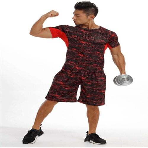 New Running Sports Fitness Suit Summer Short-sleeved Shorts Two-piece Quick-drying Breathable Stretch Fitness Suit