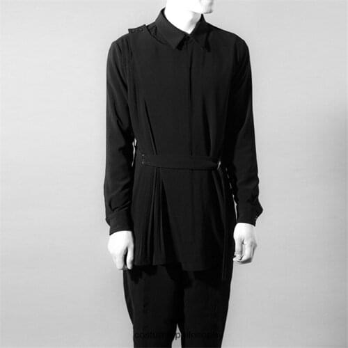 2018 Original character mens shirt black and black fold trend dress code mens coat singers clothing S-6XL
