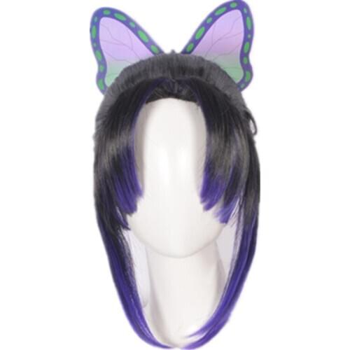 Anime Demon Slayer Kimetsu no Yaiba Kochou Shinobu Kochou Kanae Tsuyuri Kanawo Cosplay Wig Headwear Cos Props Accessories