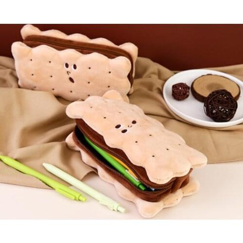Biscuit Pencil Case Kawaii Pencil Bags Stationery Trousse Large Capacity Plush Korean Pen Case Cute School Pencil Case