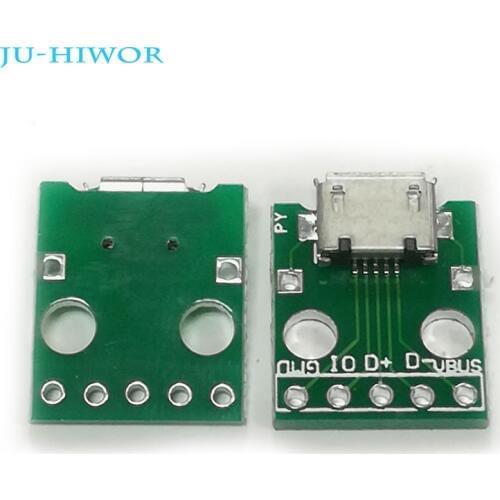 100pcs MICRO-USB To DIP 2.54mm Female B Type Mike 5p Patch To Invert Adapter Plate Solder Female Circuit Board Connector