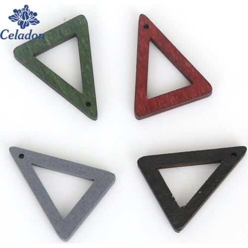 Hollow Triangle 25x31mm Wood Bead Charms Necklaces & Pendants Black/Red/Green/Grey for Earring Making DIY Jewelry Findings