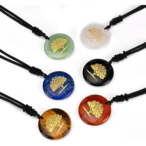 Tree Design Pendants Crystal Chakra Long Necklace Celtic Family Tree Pendant for Women Men Jewelry Gift