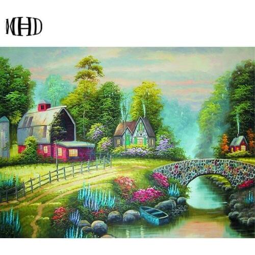 Full Round DIY Diamond Embroidery Spring Landscape 3D Crystal Diamond Cross Stitch Flower Mosaic Decor Diamond Painting Needl