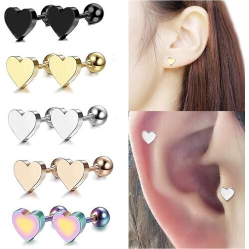 Earrings Piercing Jewelry Women Punk Ear Lip Body Cartilage Helix Heart Barbell Bar Earrings Surgical Steel Stud