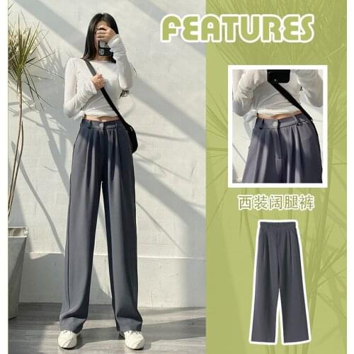 Gray Suit Pants Womens Pants Spring and Autumn High Waist Slimming All-Matching Loose Drooping Straight Casual Wide-Leg Pants