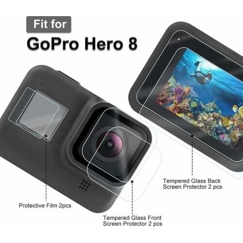 Silicone Protective Case+Lens Film Accessories Kit Suitable for GoPro Hero 8 Black Screen Protector Replacement Accessories