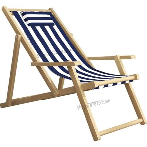 Beech folding deck chair outdoor balcony lunch break chair portable canvas chair solid wood beach chair home wooden deck chair